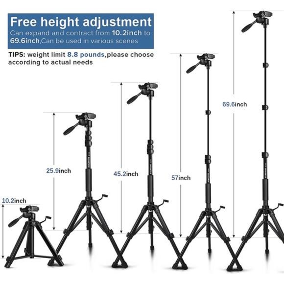 Camera Tripod 69 Inch, Patented 3-Way Swivel Portable Phone Tripod Professional - Picture 6 of 6